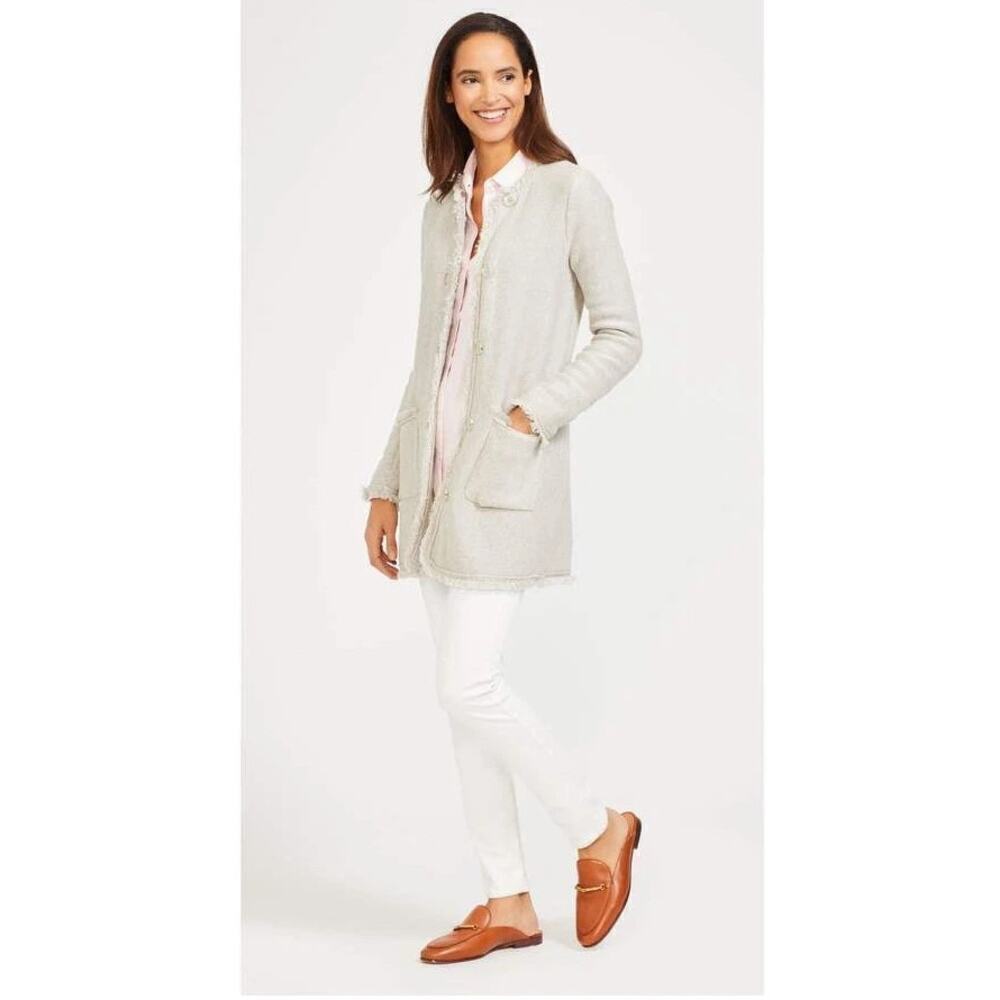 J.McLaughlin Parisse Fringed Button Up Textured Cardigan Sweater Oatmeal Women S